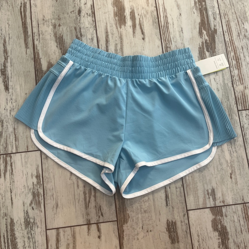 All in Motion Mid Rise Dolphin Running Shorts Light Blue White Trim Women’s M - Picture 6 of 15